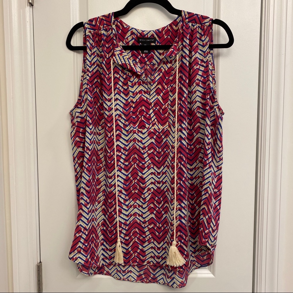 Sleeveless Work Blouse with Tassels